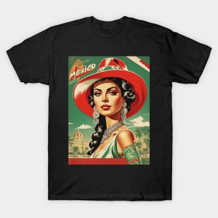 Beautiful Woman Mexico Tourism Vintage Poster T-Shirt